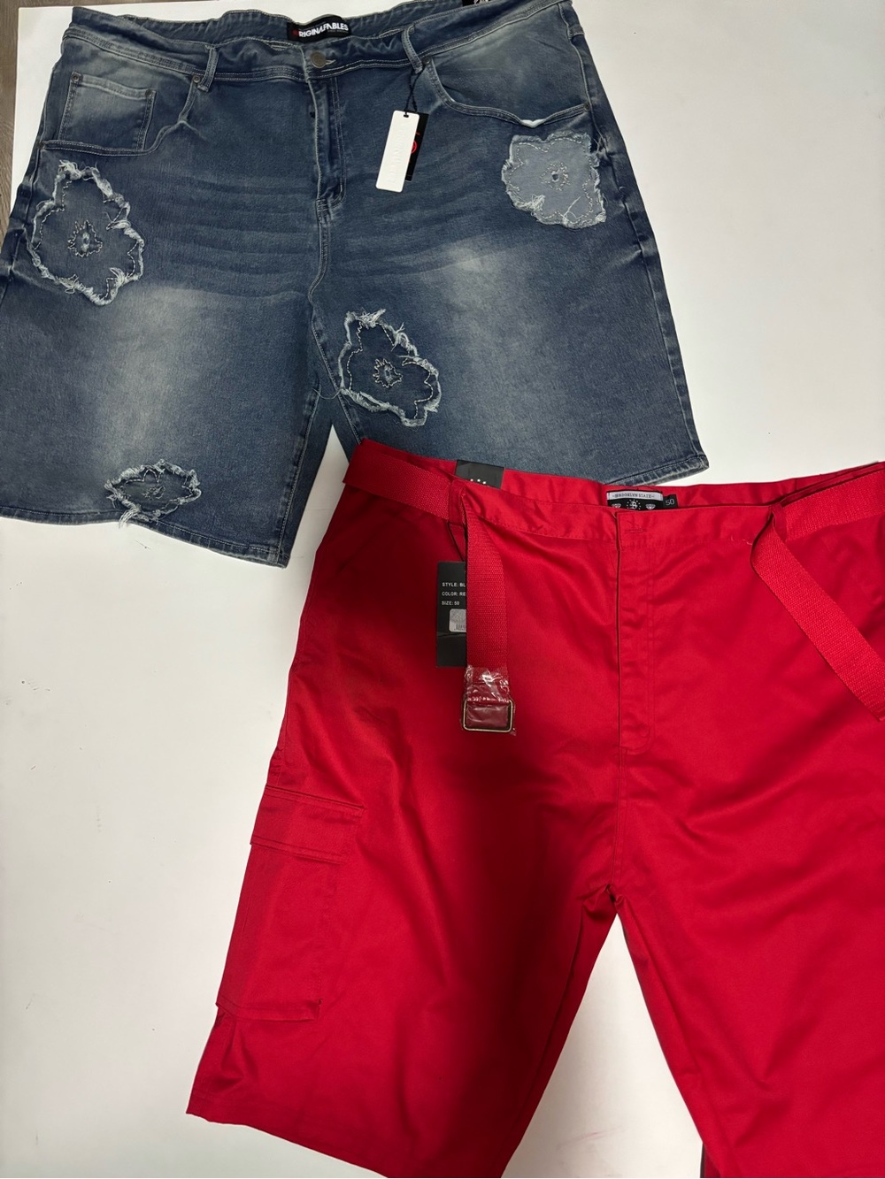 Lot of 2 Men’s Shorts Originables Denim Brooklyn State Red Cargo Size 50